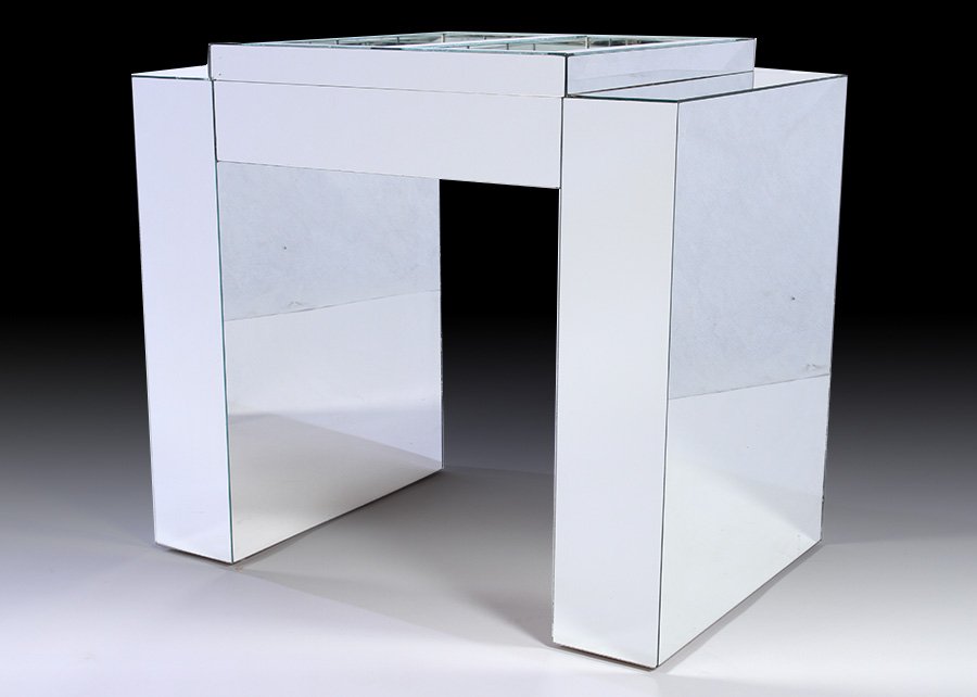 MIRRORED GAMES TABLE 1970: A mirrored games table circa 1970. Ht: 31.5" Width: 35.5" Depth: 23"