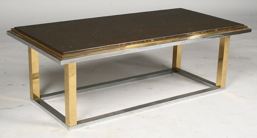 MID CENTURY CHROME BRASS COFFEE TABLE C.1970 (1 of 4)