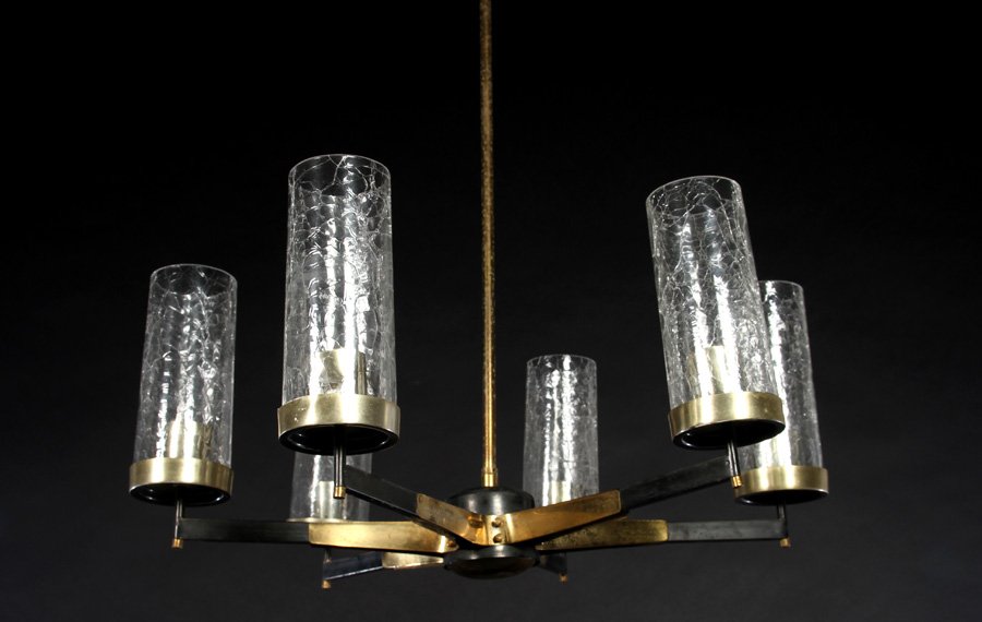 ITALIAN BRONZE IRON SIX ARM CHANDELIER (1 of 3)