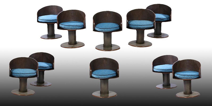 RARE SET 10 MID CENTURY SWIVEL DINING CHAIRS 1970 (1 of 6)