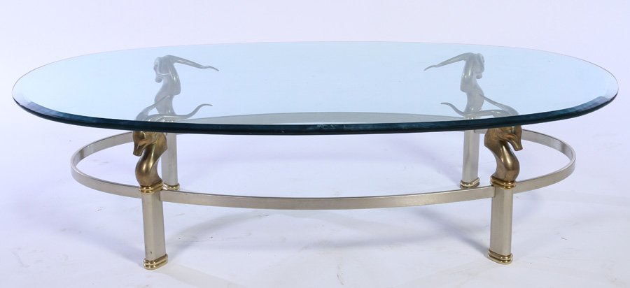 STEEL & BRASS RAM'S HEAD COFFEE TABLE C.1970 (1 of 4)