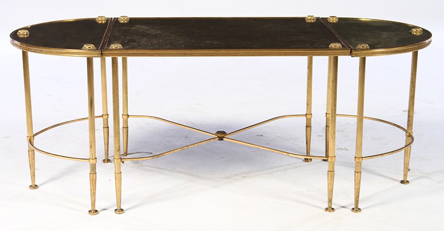 FRENCH DIRECTOIRE BRONZE 3 PC COFFEE TABLE 1970 (1 of 4)