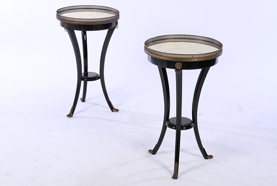 PAIR REGENCY STYLE EBONIZED GUERIDONS GLASS TOPS (1 of 6)