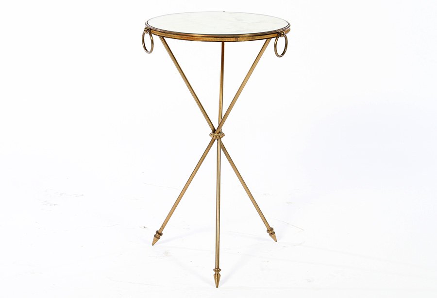 BRONZE SIDE TABLE DISTRESSED MIRROR TOP 1950 (1 of 4)