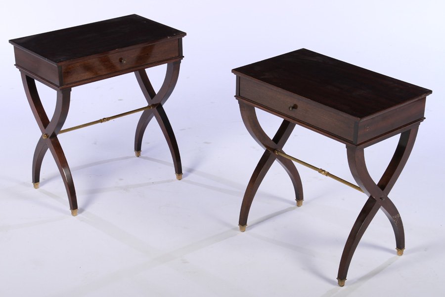 PAIR REGENCY MAHOGANY END TABLES 1 DRAWER 1940 (1 of 8)
