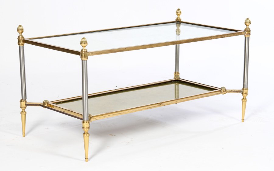 FRENCH JANSEN BRASS CHROME COFFEE TABLE 1950 (1 of 4)