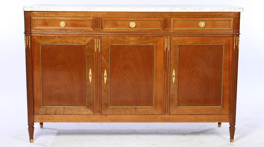 3 DOOR 3 DRAWER MARBLE TOP SIDEBOARD 1950 (1 of 4)