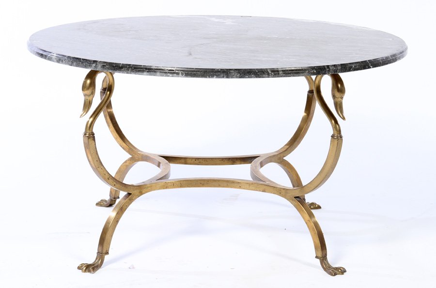 ROUND FRENCH MARBLE TOP COFFEE TABLE JANSEN 1970 (1 of 5)
