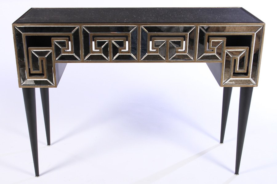 DISTRESSED MIRROR CONSOLE TABLE GREEK KEY DESIGN (1 of 3)