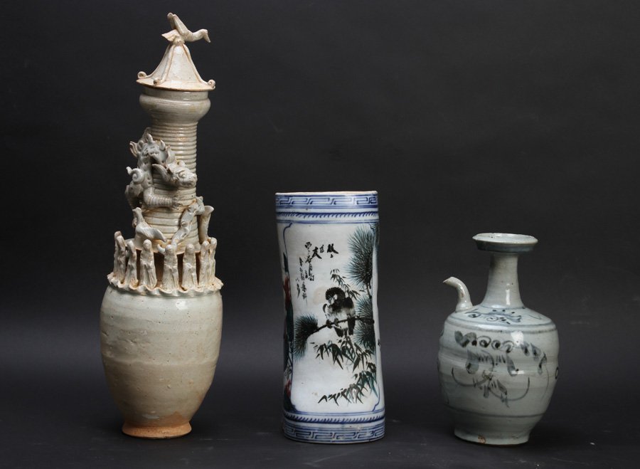 3 PC ASIAN CERAMIC JUG VESSEL PILLOW (1 of 4)