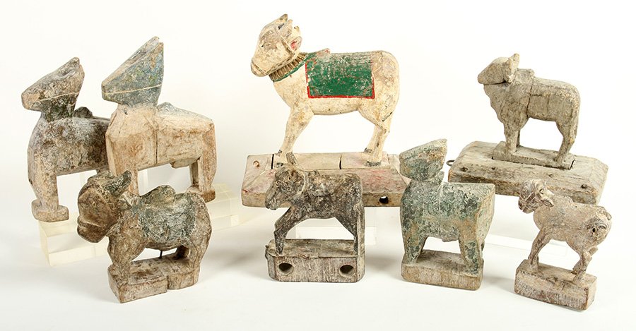 8 HAND CARVED WOODEN DONKEYS PULL TOY (1 of 6)