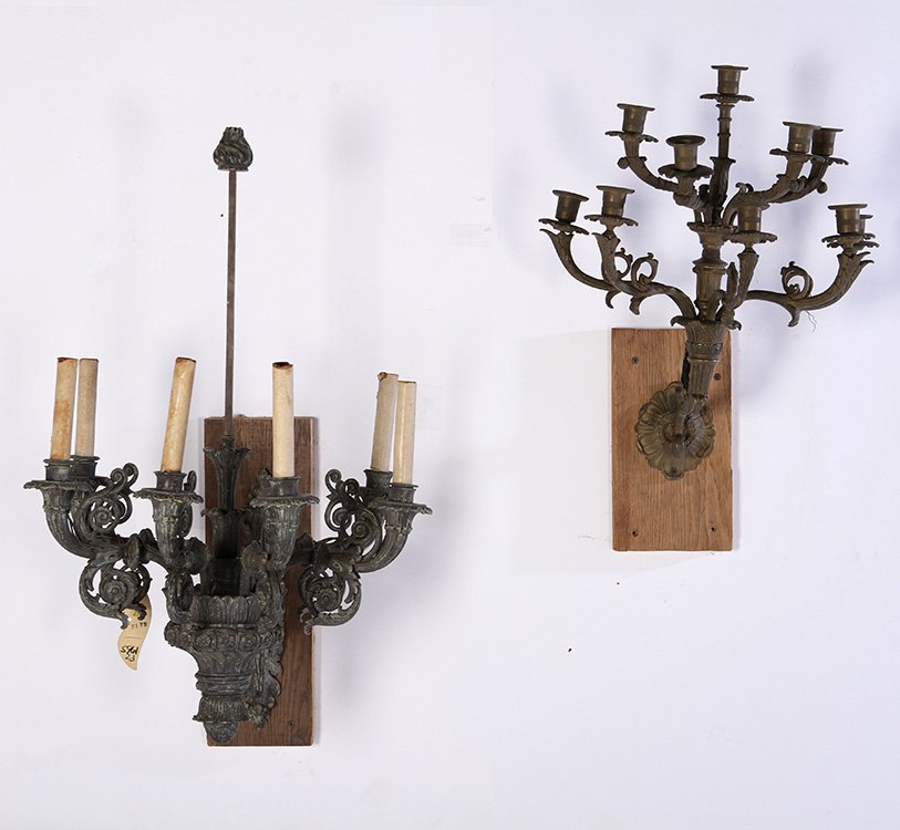 2 ANTIQUE BRONZE EMPIRE STYLE SCONCES 1900 (1 of 7)
