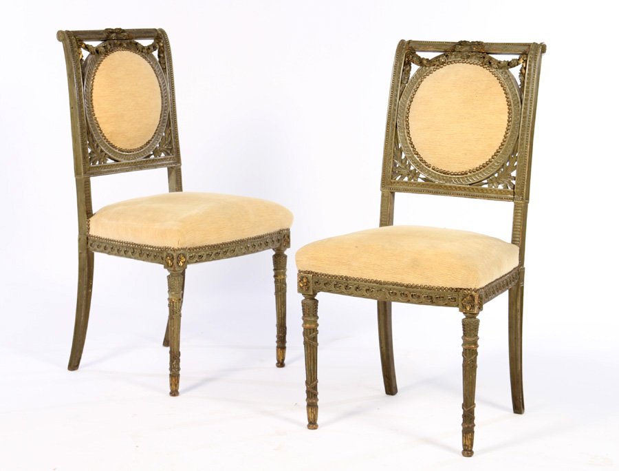 PAIR LOUIS XIV PAINTED GILT SIDE CHAIRS 1920 (1 of 4)