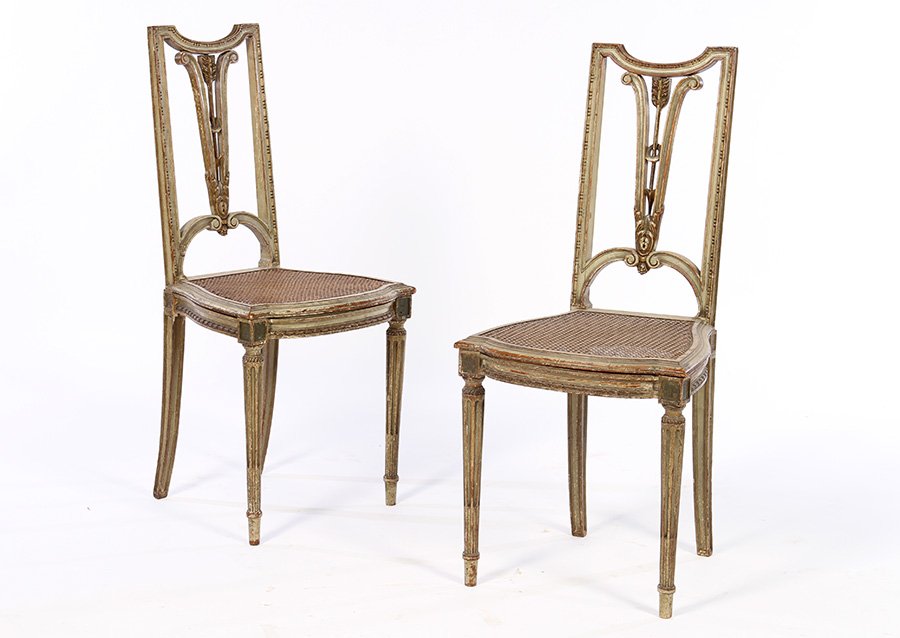 PAIR STYLIZED PAINTED GILT SIDE CHAIRS 1910 (1 of 4)