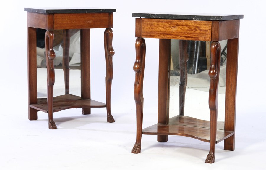 PAIR MAHOGANY EMPIRE STYLE MARBLE TOP TABLES (1 of 5)