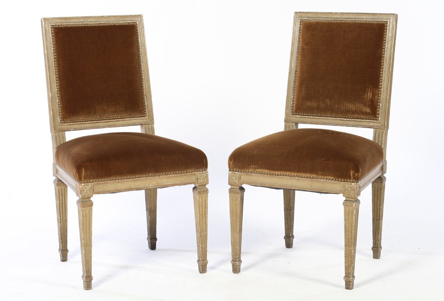 PAIR LOUIS XVI CARVED PAINTED SIDE CHAIRS 1940 (1 of 4)