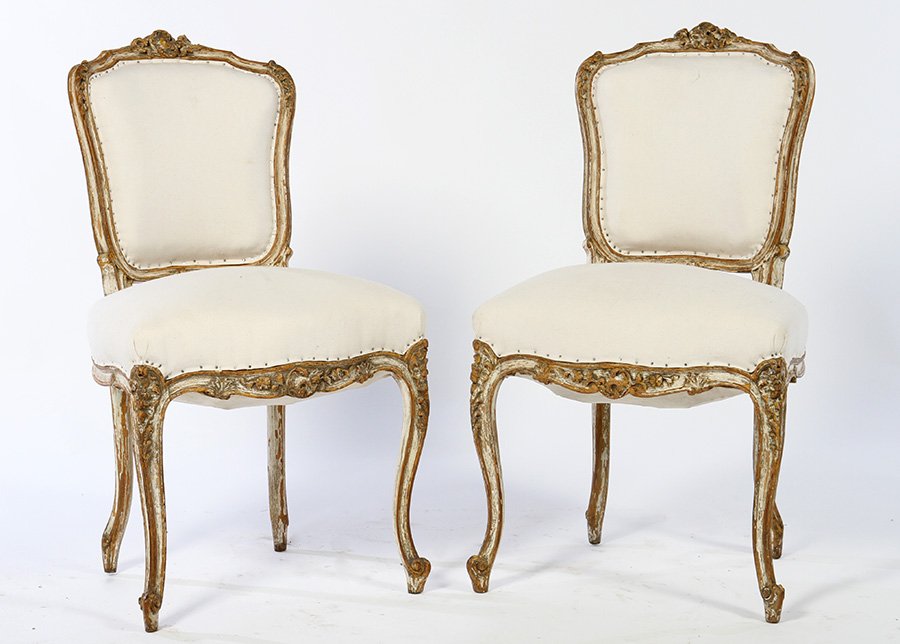 PAIR PAINTED CARVED SIDE CHAIRS LOUIS 15 1900 (1 of 4)