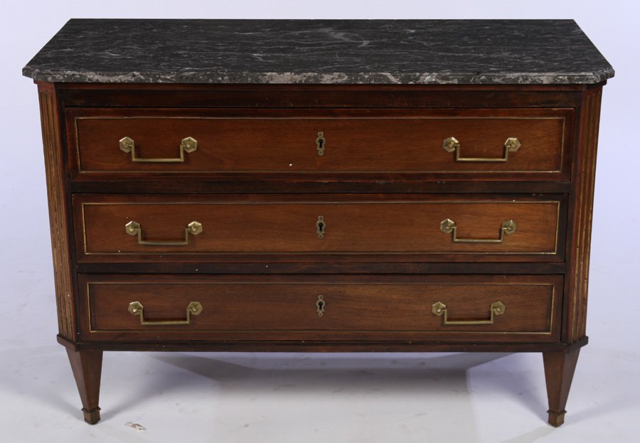 19TH CENT. LOUIS XVI MAHOGANY MARBLE TOP COMMODE (1 of 5)