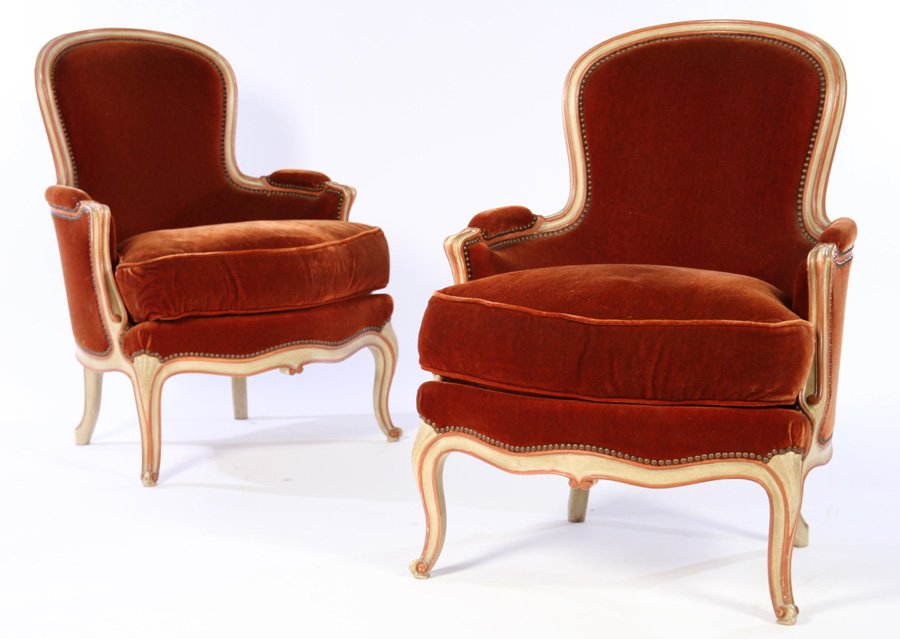 PAIR PAINTED LOUIS XV FRENCH BERGERE CHAIRS 1930 (1 of 4)