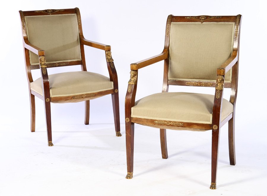 PAIR MAHOGANY EMPIRE OPEN ARM CHAIRS 1920 (1 of 5)