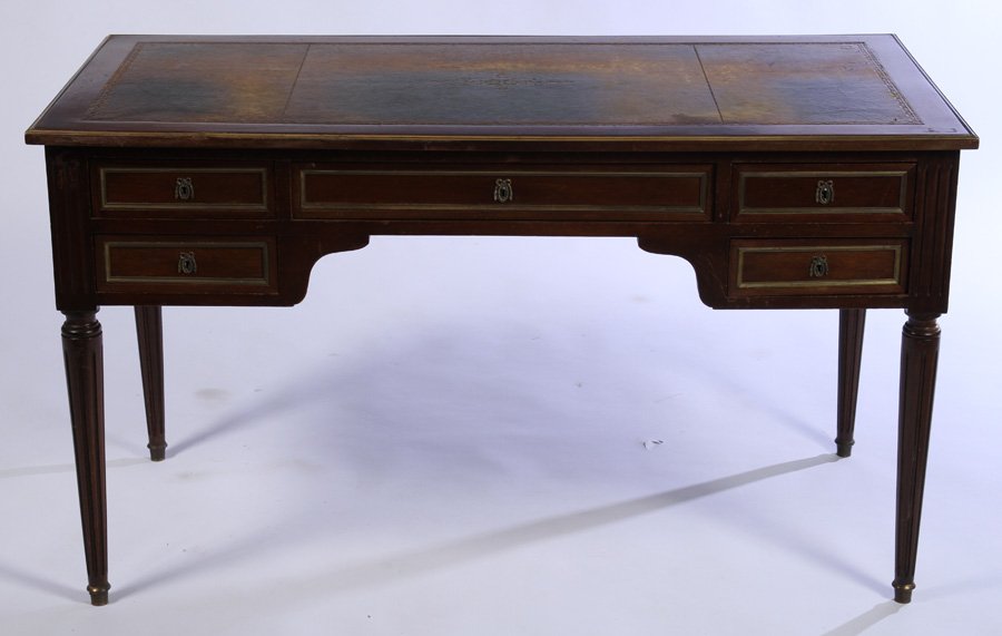 FRENCH MAHOGANY LEATHER TOP 5 DRAWER DESK 1940 (1 of 4)
