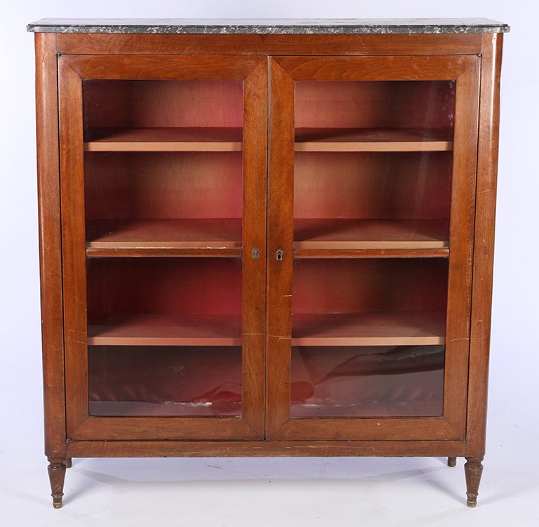 MAHOGANY MARBLE TOP 2 DOOR BOOKCASE 1840 (1 of 5)