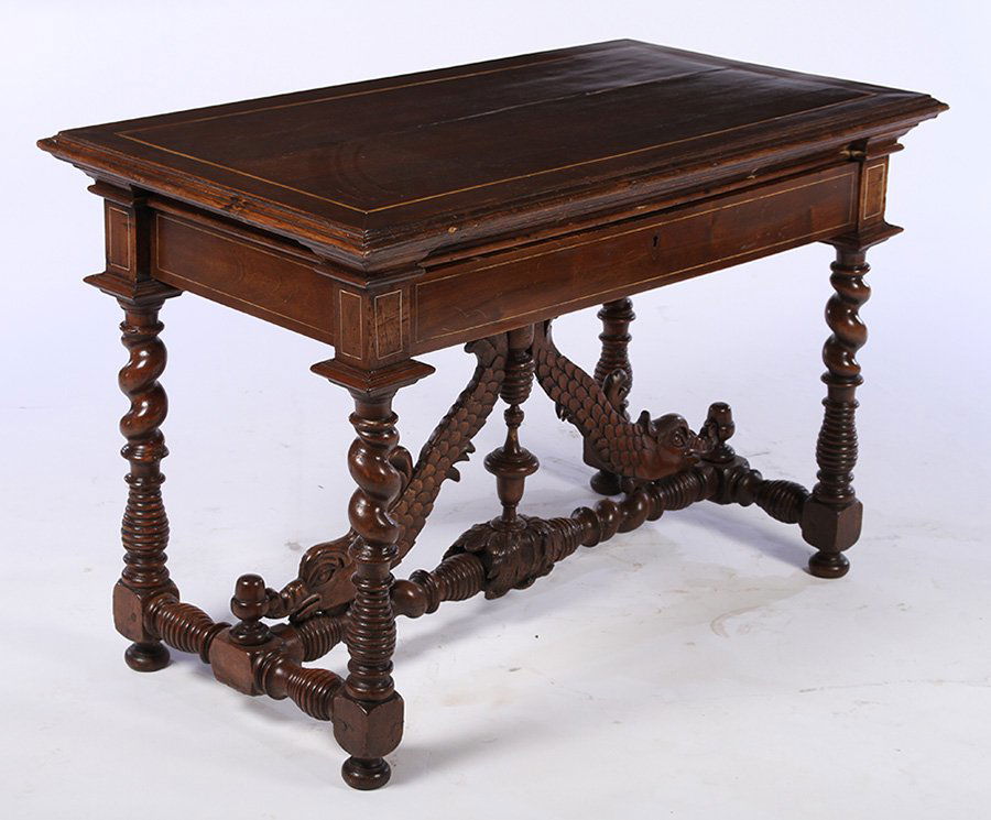 19TH CENT. TABLE DOLPHIN SUPPORTS ONE DRAWER (1 of 6)