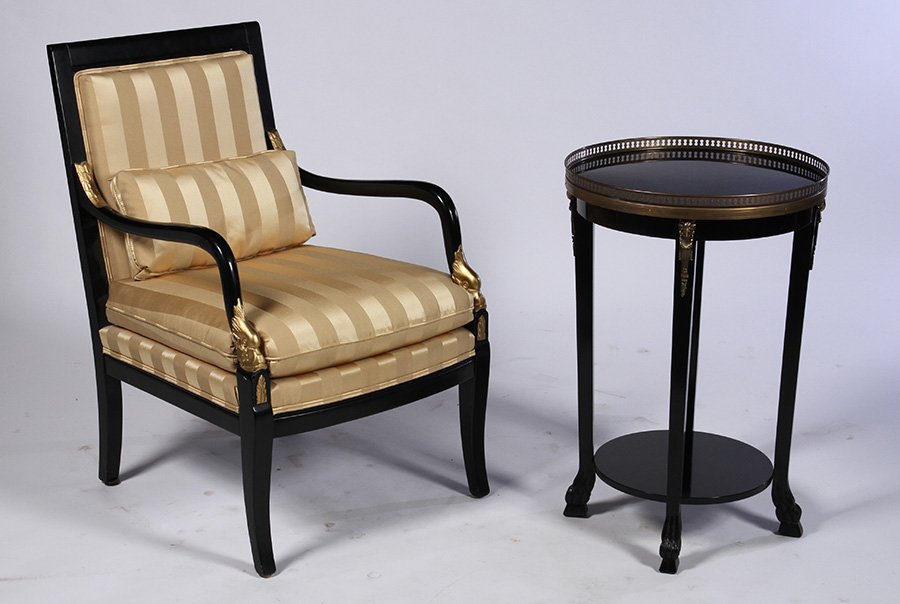 EBONIZED REGENCY DOLPHIN CARVED ARM CHAIR & TABLE (1 of 7)