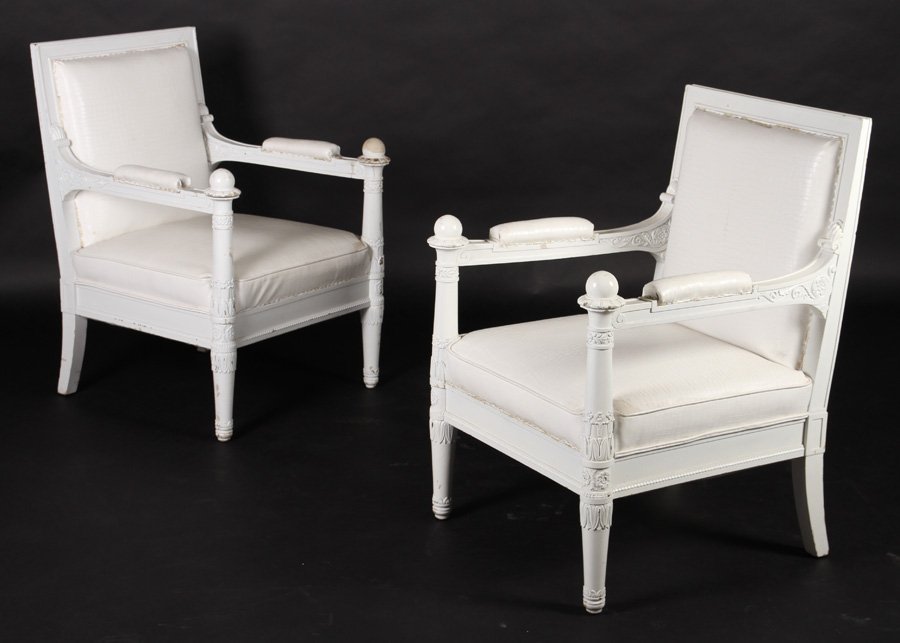 PAIR 19TH CENT. CARVED ARM CHAIRS OPEN ARMS (1 of 7)
