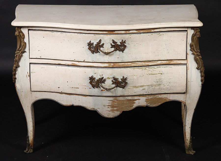 19TH CENT. PAINTED BOMBE COMMODE MARBLE TOP (1 of 6)