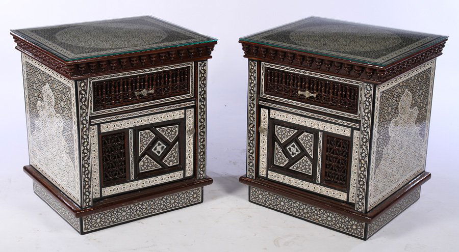 PAIR MOROCCAN INSPIRED INLAID SIDE CABINETS (1 of 3)