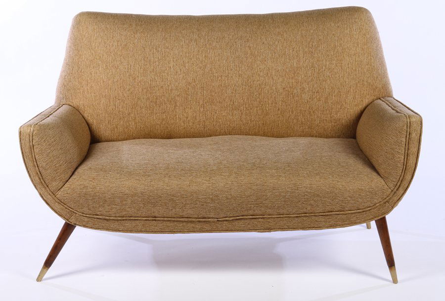 MID CENTURY MODERN UPHOLSTERED LOVESEAT C.1950 (1 of 6)