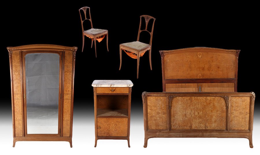 5 PC MAHOGANY & BURL ART NOUVEAU BEDROOM SET 1915 (1 of 10)