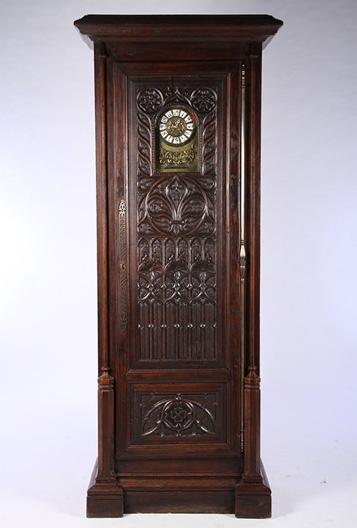 GOTHIC OAK CABINET BRASS CLOCK FACE C.1890 (1 of 6)