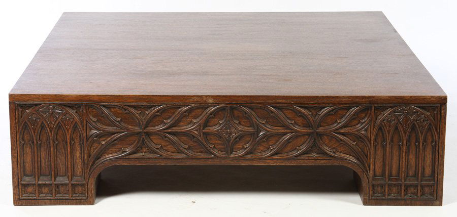 UNUSUAL GOTHIC CARVED COFFEE TABLE TREFOIL 1940 (1 of 4)