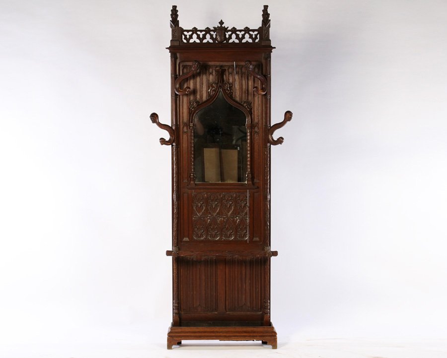 LATE 19TH CENT. FRENCH OAK COAT RACK (1 of 6)