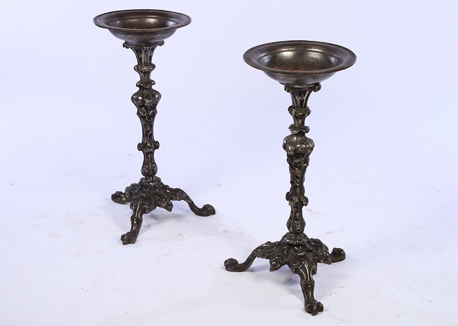 PAIR 19TH CENT. CAST IRON PEDESTALS TRIPOD BASE (1 of 7)