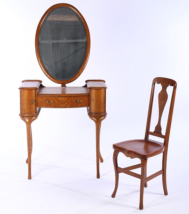 LATE VICTORIAN OAK VANITY MIRROR & CHAIR 1890 (1 of 8)