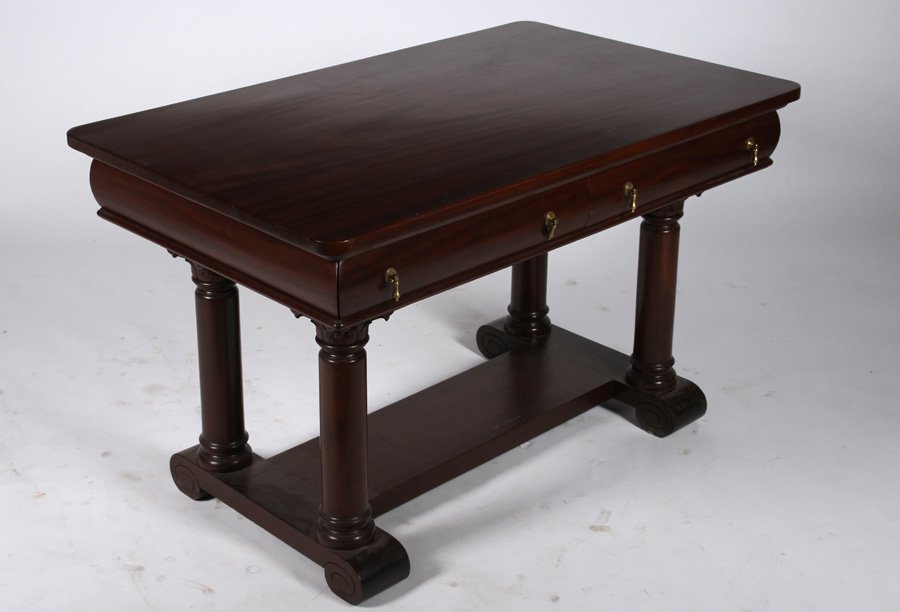 VICTORIAN MAHOGANY 2 DRAWER LIBRARY TABLE 1890 (1 of 5)