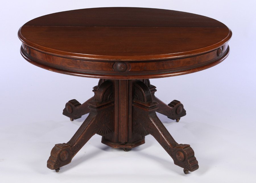 VICTORIAN WALNUT SPLIT PEDESTAL DINING TABLE 1870 (1 of 6)