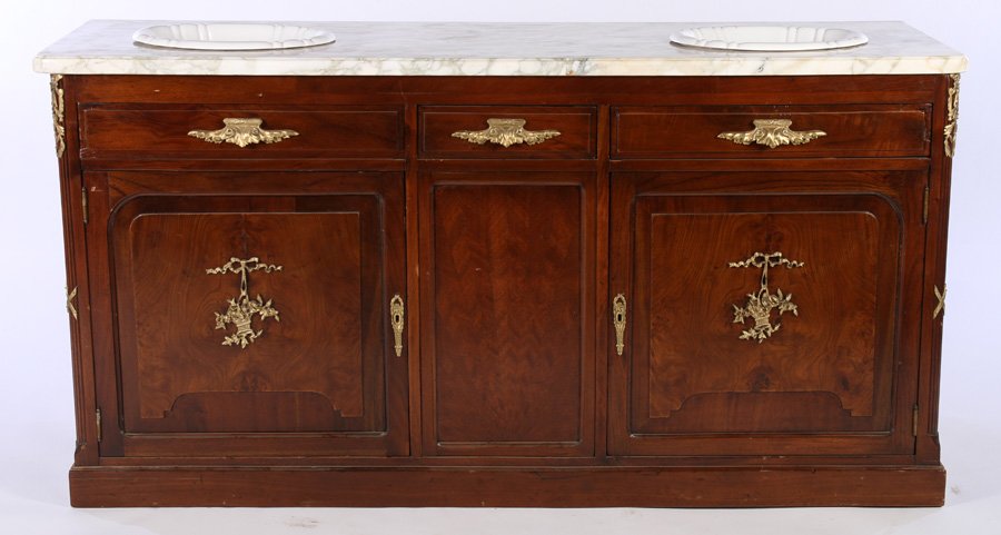 FRENCH MAHOGANY MARBLE TOP SIDEBOARD SINK C.1920 (1 of 8)