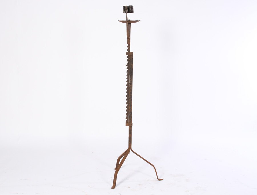 IRON CANDLE HOLDER WITH TRIPOD LEGS CIRCA 1910 (1 of 4)
