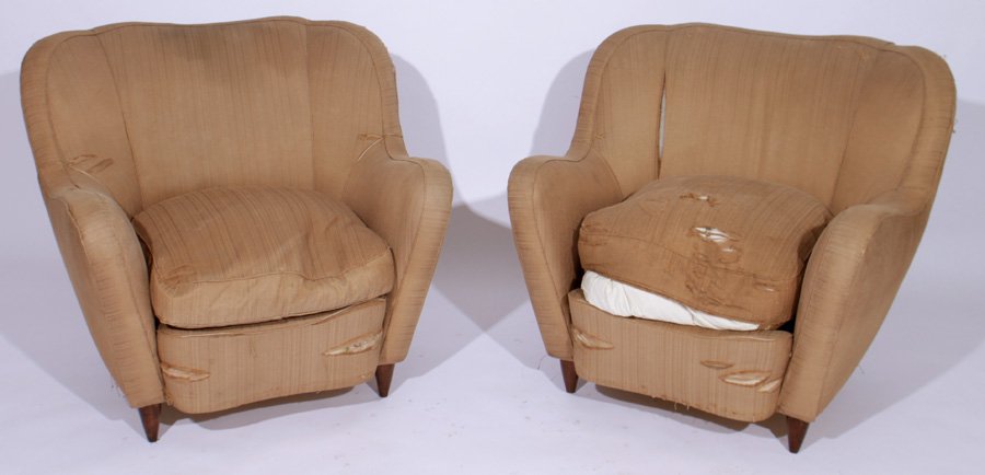 PAIR UPHOLSTERED CLUB CHAIRS GIO PONTI 1950 (1 of 3)