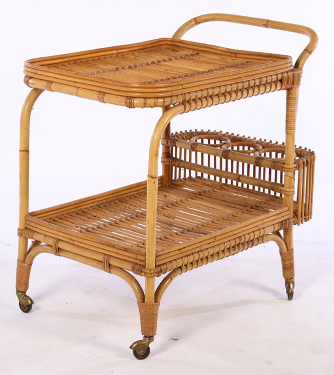 TWO TIER RATTAN ITALIAN BAR CART 1950 (1 of 5)