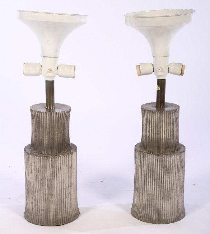 PAIR PEWTER ITALIAN ORGANIC TABLE LAMPS 1950 (1 of 5)