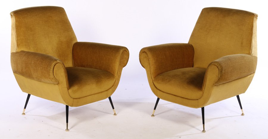 PAIR ITALIAN UPHOLSTERED CLUB CHAIRS 1950 (1 of 5)
