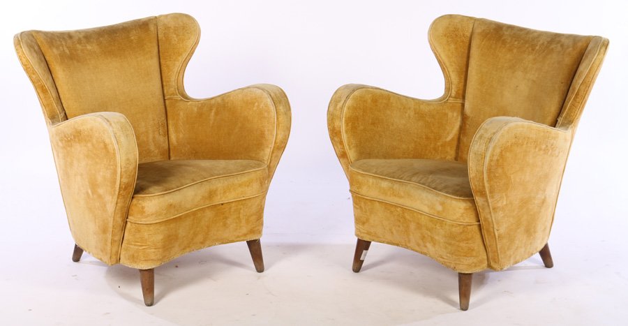 PAIR ITALIAN UPHOLSTERED CLUB CHAIRS 1950 (1 of 5)