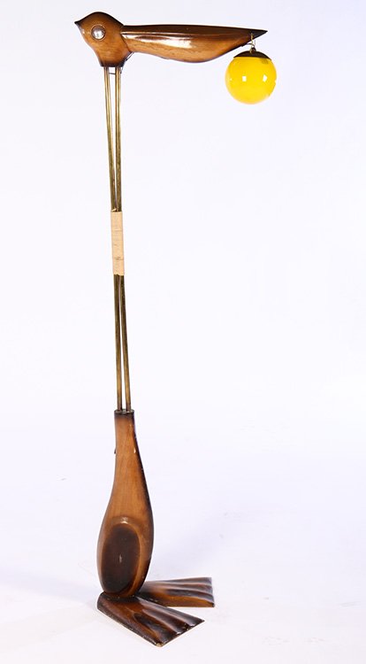 ITALIAN WOOD BRASS PELICAN FORM FLOOR LAMP 1950 (1 of 4)