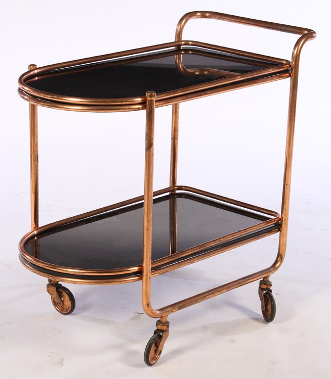 BLACK GLASS COPPER ITALIAN BAR CART 1950 (1 of 4)