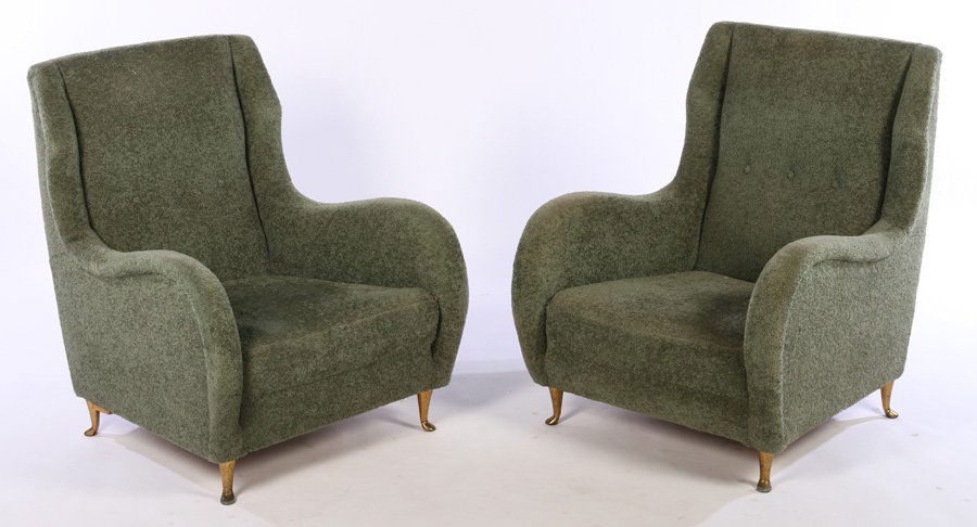PAIR ITALIAN I.S.A. UPHOLSTERED CLUB CHAIRS C1950 (1 of 5)